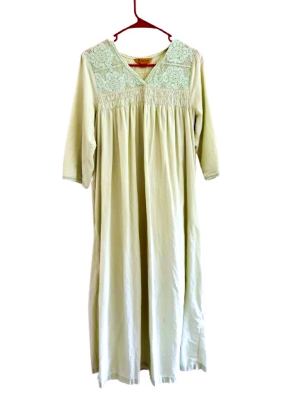April Cornell Sage Green Night Gown Pretty Lace & Ruched Embroider Bodice Small